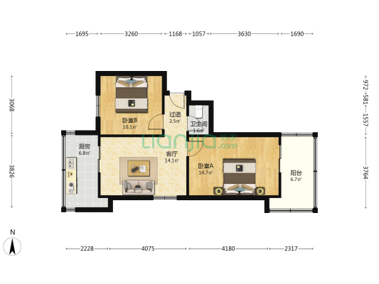 和平路15号 2室1厅1卫 62平方
