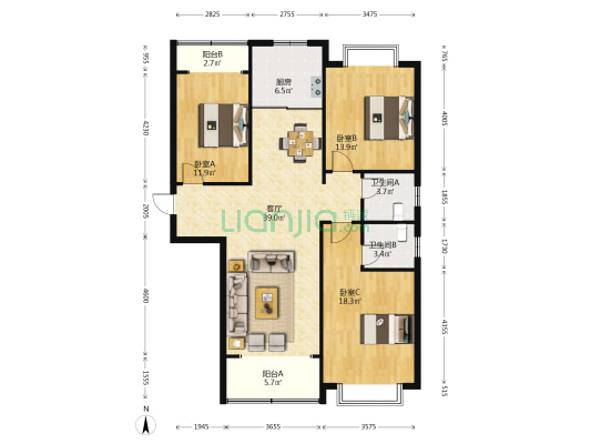丹悦城 3室1厅2卫 138平方