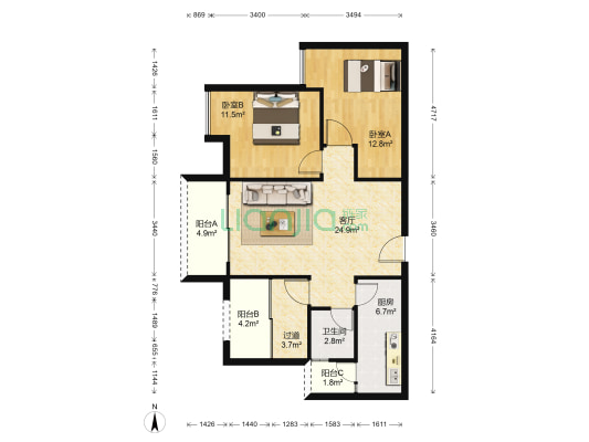 银翔城盛世豪庭 2室1厅1卫 88平方