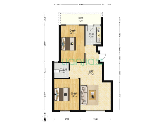 永乐路 2室1厅1卫 80平方
