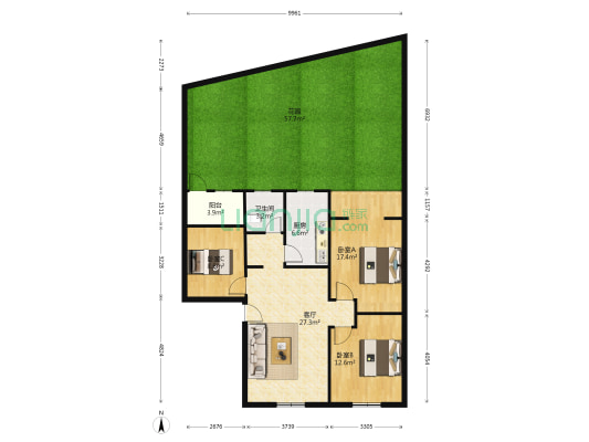福兴花园 3室1厅1卫 90平方