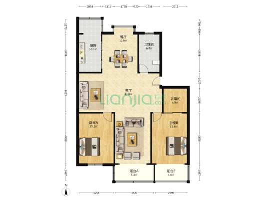 润居竹苑 2室2厅1卫 140平方