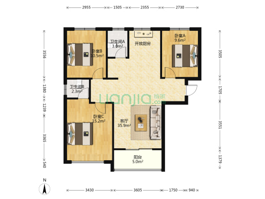 海阔佳苑 3室1厅2卫 116平方