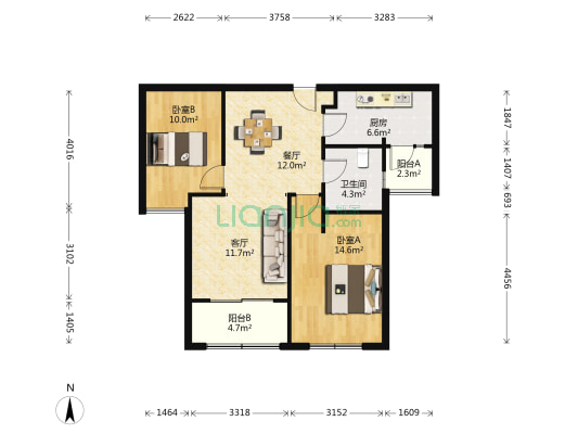 华润中央公园二期(陈翔公路1588弄) 2室2厅1卫 85平方