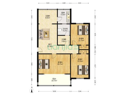 芙蓉绿茵阁 3室1厅1卫 118平方