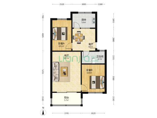 煤矿阳光花园 2室2厅1卫 90平方