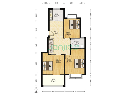 瑞尔花园 3室1厅1卫 101平方