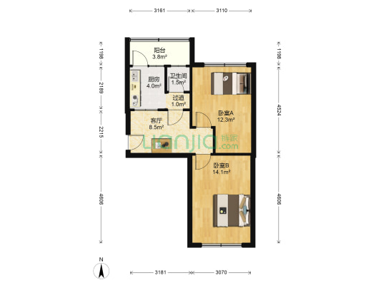 文联宿舍 2室1厅1卫 61平方