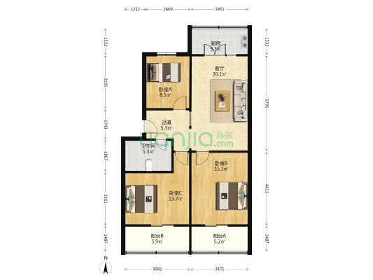 自强西路 3室1厅1卫 95平方
