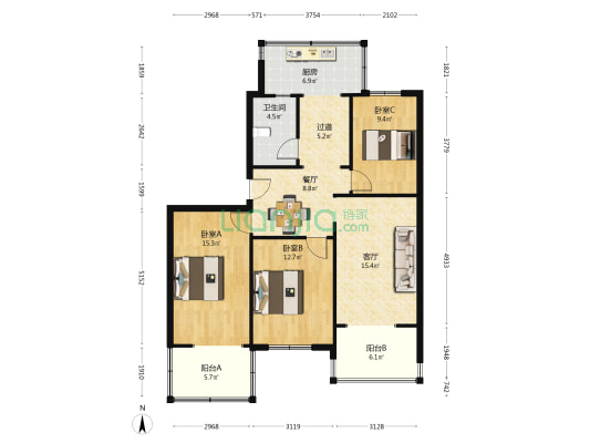 劳改局宿舍 3室2厅1卫 97平方