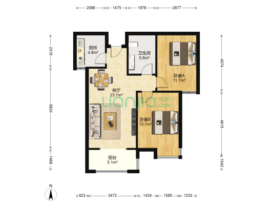 滨水花城 2室1厅1卫 84平方