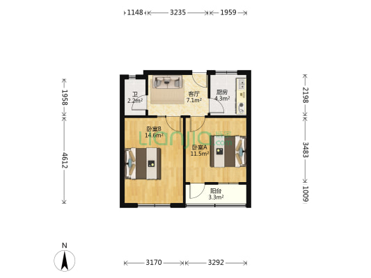 木滩街 2室1厅1卫 56平方