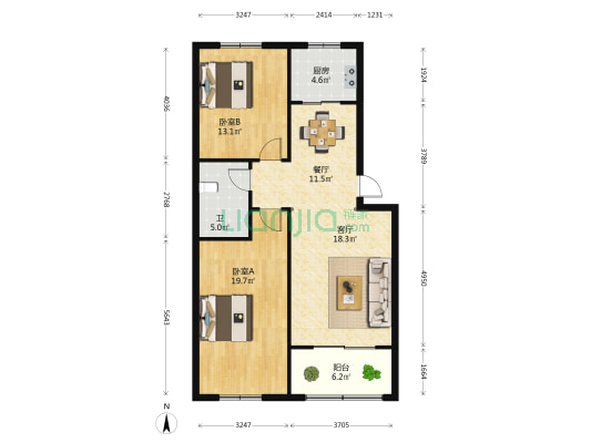许贸怡祥苑 2室2厅1卫 98平方