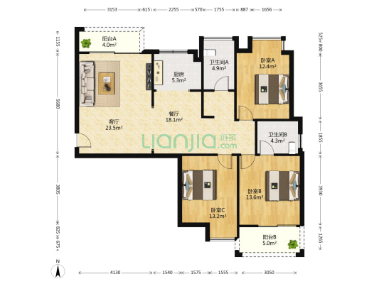 凤岭·名筑 3室2厅2卫 121平方