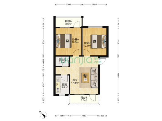 复兴路4号 2室1厅1卫 62平方