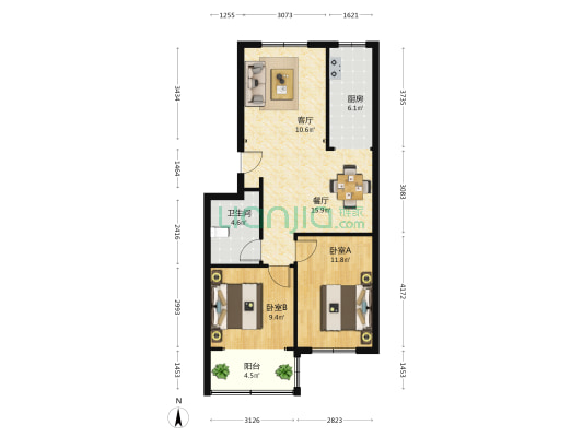 桦杰豪景三期 2室2厅1卫 85平方
