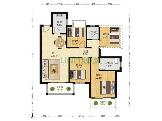 绿地朗峯 4室1厅2卫 92平方