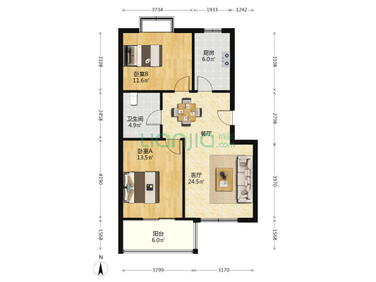 华北局三普东生活区 2室1厅1卫 85平方