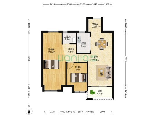 孔雀城航天府 2室1厅1卫 89平方