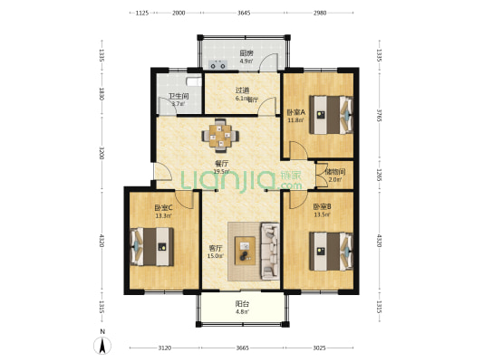 市教委宿舍 3室2厅1卫 108平方