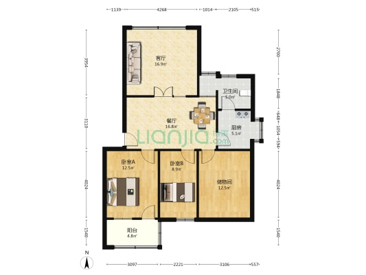 湖南省农业物资总公司 2室2厅1卫 75平方