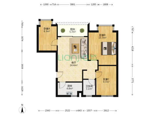 好和家园 3室1厅1卫 94平方