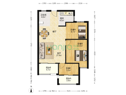 世茂璀璨江山 3室1厅1卫 89平方