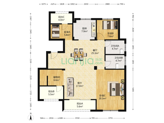 香缇锦园 3室2厅2卫 127平方