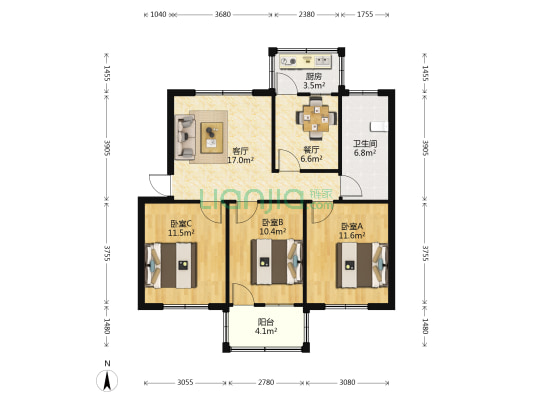 城建监察支队家属院 3室2厅1卫 90平方
