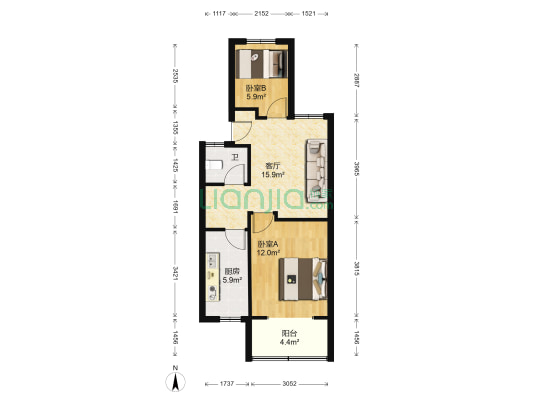 灯塔新村 2室1厅1卫 59平方