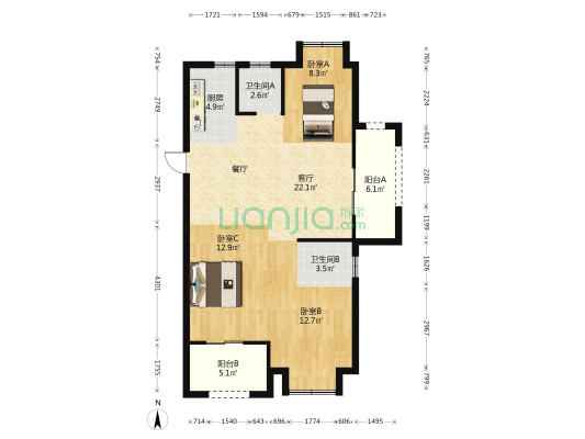 江山大名城悦谷 3室1厅2卫 97平方