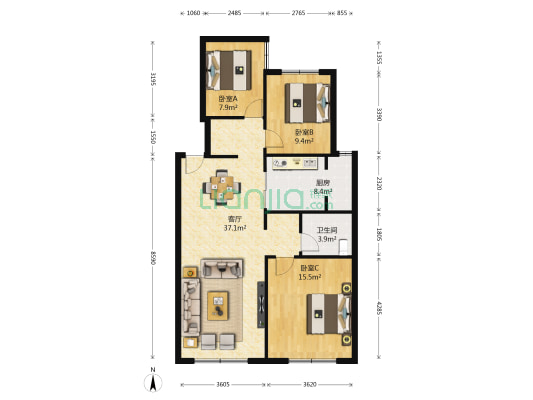 天琴湾 3室1厅1卫 93平方