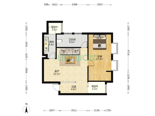 金昙花园 1室1厅1卫 77平方