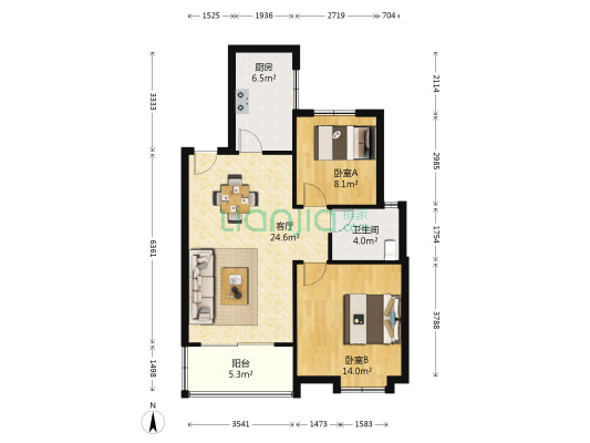 俪珠华庭 2室1厅1卫 83平方