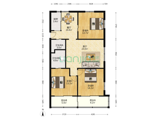 县前大楼 3室2厅2卫 119平方