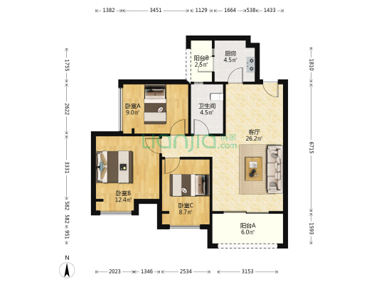 协信天骄城 3室1厅1卫 87平方