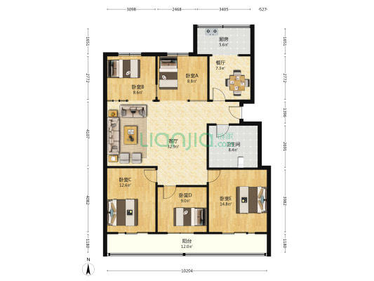 四季青小区 5室2厅1卫 147平方