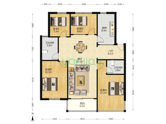 前溪花园 4室1厅2卫 130平方