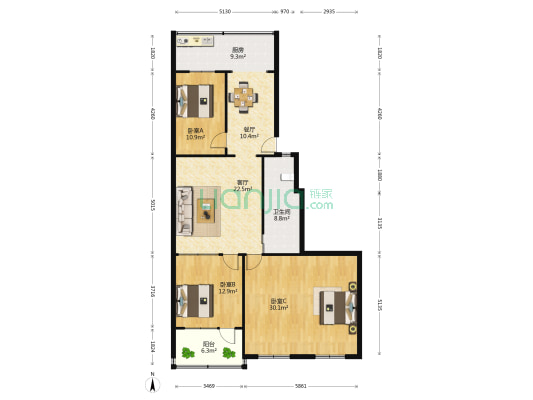 洪家楼西路82号院 3室2厅1卫 131平方