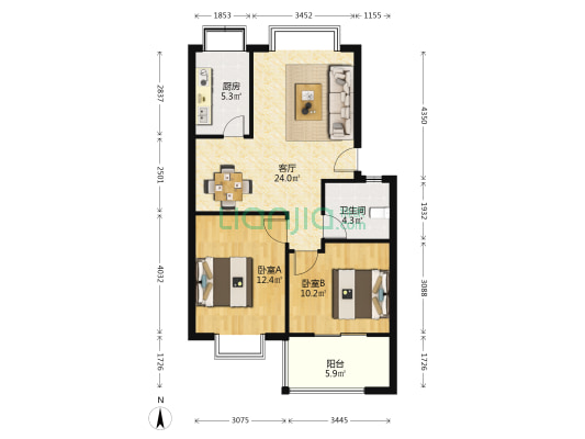 二里岗南街25号院 2室1厅1卫 78平方
