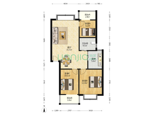 水岸春天 3室1厅1卫 94平方