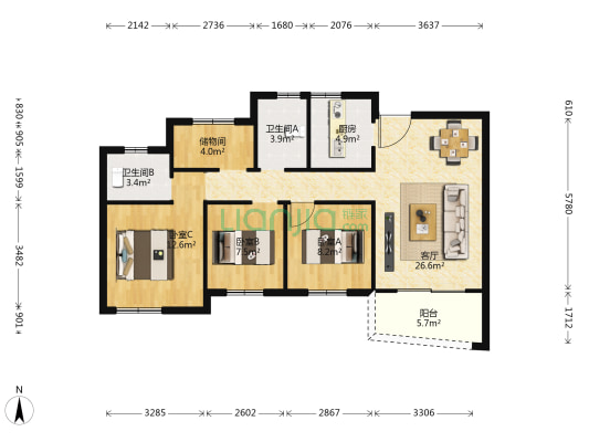 新宸金悦府 3室1厅2卫 106平方
