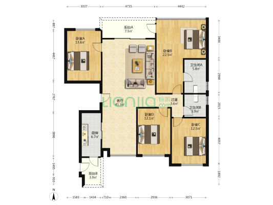 融创香璟台东苑二期 4室1厅2卫 148平方