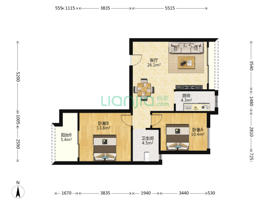 万鸿城市花园 2室1厅1卫 85平方