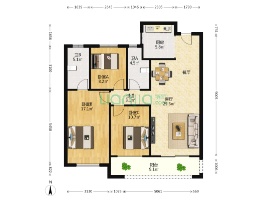 建正紫阙 3室1厅2卫 121平方