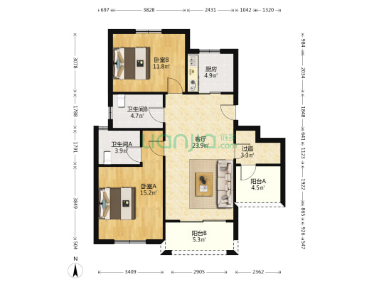 金鑫花苑 2室1厅2卫 100平方