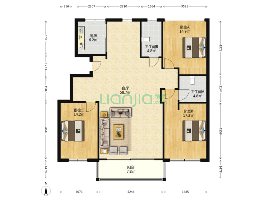 龙宁锦苑 3室1厅2卫 153平方