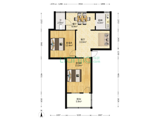 原审计小区 2室2厅1卫 82平方