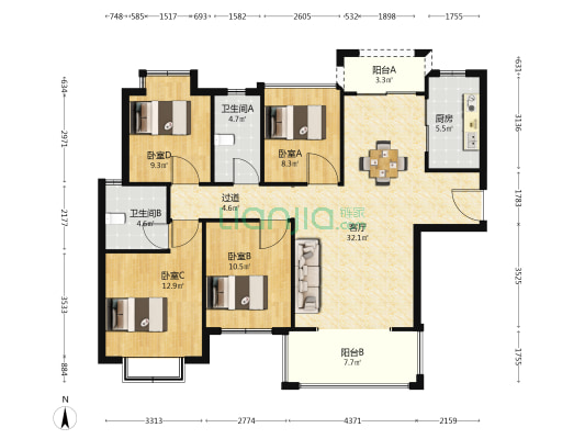 地铁中建·君和城 4室1厅2卫 125平方