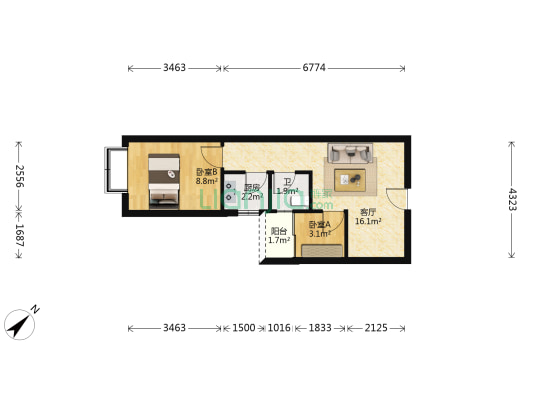 帛金大厦 2室1厅1卫 45平方
